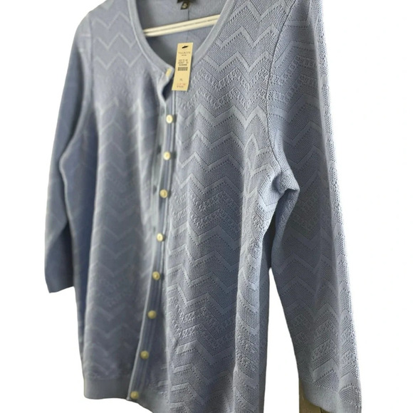 Talbots Blue Chevron Sweater Cardigan Petite Large - Picture 4 of 8